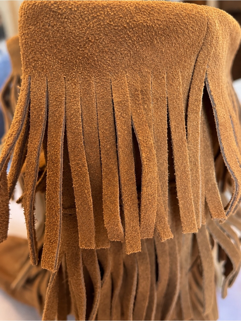 Minnetonka 1632 Brown Suede 3 Layer Fringe Moccasin Boots Boho Western - Picture 7 of 12